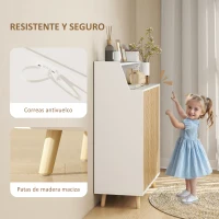 HOMCOM Zapatero Entrada Recibidor con 2 Puertas Estantes Ajustables y Compartimento Abierto 75x35x104 cm Blanco y Natural(m-9)