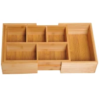 HOMCOM Extendable Drawer Organiser Tray Drawer Inserts Storage Holder Dividers 24.6-41cm, Natural bamboo Colour(m-8)