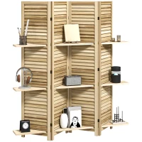 HOMCOM Paravent intérieur en bois 4 panneaux 160 x 170 cm, séparateur de pièce pliable avec 3 étagères, bois naturel(m-12)