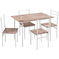 HOMCOM Conjunto de Refeição 5 Peças Conjunto de Mesa e 4 Cadeiras para 4 Pessoas com Estrutura de Aço 110x70x75 cm Madeira e Branco(m-13)