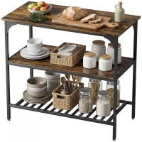 HOMCOM Bakkersrek, 3-niveau keukenrek met stalen frame, Rustiek-Bruin+Zwart(m-10)