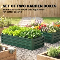 Outsunny Set of 2 Raised Beds for Garden, Galvanised Outdoor Planters for Herbs Vegetables, Use for Patio Balcony, Green(m-4)