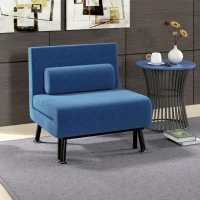 HOMCOM Sofá Cama Individual Plegable con Respaldo Ajustable de 5 Niveles Cojín y Tapizado de Lino Sintético 75x70x75 cm Azul(m-2)