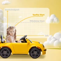 AIYAPLAY Kinder Elektroauto, 12V Kinderauto met Afstandsbediening, soepele start, MP3-speler, LED-verlichting, Toeter, Energie-indicator, Geel(m-5)