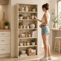 HOMCOM Six Shelf Bookcase - Oak(m-7)
