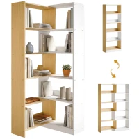 HOMCOM Bibliothèque d'angle rotative 350° à 5 niveaux, étagère de rangement extensible en forme L, 60-111x24x164cm, chêne(m-13)