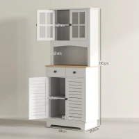 HOMCOM Keukenkast met glazen deuren, 2 lades, servieskast, eetkamerkast, hout, 68 x 39,5 x 170 cm, Wit(m-3)