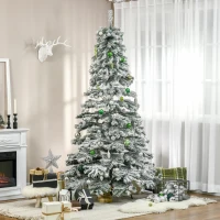 HOMCOM Árbol de Navidad 225 cm Árbol de Navidad Artificial Nevado con 1083 Ramas y Soporte de Metal Árbol de Navideño para Salón Verde y Blanco(m-2)