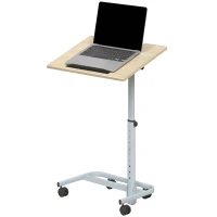 HOMCOM Mesinha Lateral Ajustável com 4 Rodízios em Madeira e Metal 60x40x72-93,5 cm Carvalho(m-5)