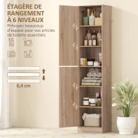 HOMCOM Meuble de salle de bain colonne avec 2 portes et 4 étagères réglables, 40 x 35 x 180 cm, bois naturel(m-4)