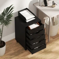 HOMCOM Cajonera de Oficina con Ruedas y 5 Cajones, Mueble Archivador para Estudio y Salón, 40x40x67 cm, Negro(m-9)