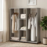 HOMCOM Armoire penderie meuble de rangement mobile 6 roulettes 120 x 40 x 128 cm en bois gris(m-9)