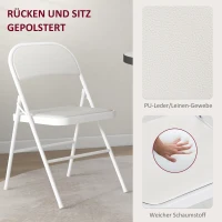 HOMCOM Set van 4 vouwstoelen, Draagbare kantoorstoelen, Metalen poten, Vouwstoel voor kantoor,ontvangst, wachtkamer, Kunstleer, Wit(m-4)