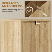 HOMCOM Mueble Auxiliar de Baño con Puerta de Listones 3 Estantes y Estante Ajustable Apertura por Presión 34x23x84 cm Natural(m-9)