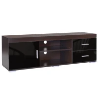 HOMCOM Mueble para TV Mesa para TV de Salón con Armario Cajones Estantes Abiertos Ajustable de 3 Niveles Soporte de Televisor Diseño Clásico Carga 80 kg 140x40x45 cm Café(m-10)