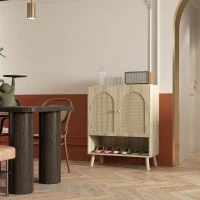 HOMCOM Mobile Multiuso in Stile Boho con Ante in Rattan e Ripiano Aperto, 80x38x100cm, Rovere(m-9)