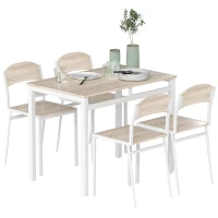 HOMCOM Ensemble table à manger 5 pièces avec 4 chaises style contemporain cuisine salle à manger salon plateau MDF coloris bois de chêne châssis métal blanc(m-1)
