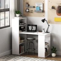 HOMCOM Escritorio con Estantería Librería Reversible Mesa de Ordenador con 6 Estantes de Almacenaje Estilo Moderno para Oficina Estudio Despacho 120x55x120 cm Blanco(m-10)