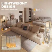 HOMCOM 3-Tier Floor Lamp with Shelves and Storage, Modern Corner Standing Lamp with Lampshade, Foot Switch for Living Room, Bedroom, Home Office, Bulb not Included, Grey(m-8)