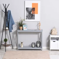 HOMCOM Console Table Hallway Desk w/Storage Shelf, X Design for Living Room Entryway, Grey(m-9)