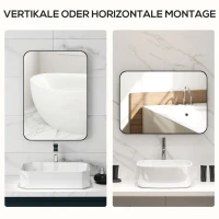 HOMCOM Badkamerspiegel wandspiegel met splinterfolie metalen frame badkamer 50 x 70 cm zwart(m-4)