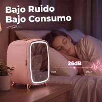 HOMCOM Nevera para Cosméticos Pequeña con 6L Capacidad con Puerta con Espejo y Luces LED Ajustables 24,3x19,4x35,6 cm Rosa(m-5)