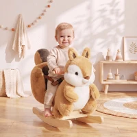 AIYAPLAY Cheval à bascule pour enfants 1-3 ans en peluche en forme d'écureuil, sons, ceinture de sécurité, marron(m-6)