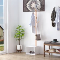 HOMCOM 180 cm Hallway Coat Rack Storage Bench Tree Hat Hanger Entryway Stand Garment Organiser Bedroom Living Room(m-2)