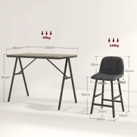 HOMCOM 5-delige bargarnituur, tafel en 4 krukken, knopen, dikke vulling, linnenlook, donkergrijs(m-3)