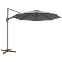 Outsunny 3(m) Cantilever Parasol with 360° Rotation Roma Umbrella, Hanging Sun Shade with Aluminium Frame, Tilt Crank, 8 Ribs and Cross Base, Dark Grey(m-11)