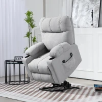 HOMCOM Opsta-hulp seniorenfauteuil, ligfunctie, incl. afstandsbediening, 144 cm x 91 cm x 88 cm, Lichtgrijs(m-2)