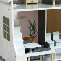 AIYAPLAY poppenhuis, 3-laags houten speelhuis met 13 meubels en trap, 85,3 cm hoog, speelgoedcadeau voor meisjes van 3-6 jaar, grijs(m-8)