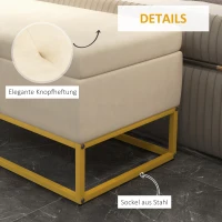 HOMCOM Bank met opbergruimte, decoratieve knoopstiksels, flanellen look, poten van vergulde staal, 110 x 47 x 46,5 cm(m-6)