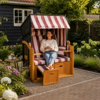 Outsunny Dubbele ligstoel met dak dubbele ligstoel chaise longue voetensteun PE rotan rood(m-2)