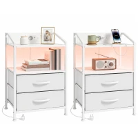 HOMCOM Set de 2 Noptiere Con Lumini Led E Stație de Încărcare, Alb(m-8)