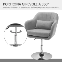 HOMCOM Sedia Girevole a 360° ad Altezza Regolabile, con Cuscino, Supporto Lombare e Bracciolo, 60x60x79-91 cm, Grigio(m-5)
