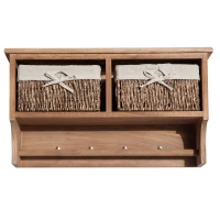 HOMCOM Entryway Coat Rack Wall Mounted Shelf w/ 2 Corn Husk Baskets and Hooks, Brown(m-10)