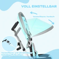 HOMCOM 6-in-1 Kinderdriewieler met Duwstang, Zonnedak, Veiligheidsgordel, Opbergmand, voor Kinderen van 1-5 Jaar, Groen(m-5)