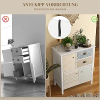 HOMCOM Sideboard, Shabby Chic Commode, 2 Laden, 3 Kasten, Grenenhout, 68x34x80cm, Wit(m-6)