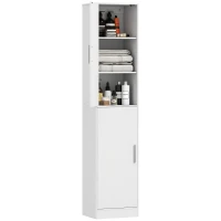 HOMCOM Badkamerkast 180 cm hoog, smalle kast met 2 deuren en 4 verstelbare planken, spaanplaat en MDF, wit(m-10)