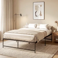 HOMCOM Cadre de lit double 140 x 190 cm, lit double 2 personnes en acier, hauteur 31 cm avec rangement, sommier à lattes, noir(m-7)