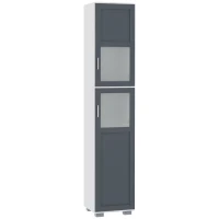 kleankin Armario Alto de Baño Mueble Columna de Baño con 2 Puertas de Vidrio Templado y Estantes Ajustables 37x35x190 cm Blanco y Gris(m-1)