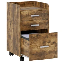 HOMCOM 3 Drawer Filing Cabinet, Rolling File Cabinet with Edged Top for Letter, A4 Size, Hanging File Folders, Rustic Brown(m-1)