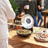 HOMCOM Elektrische Pizzaoven 430 ℃, 1200 Watt Pizzabakker met 30 cm Steenplaat, Timer, Zichtvenster, Roestvrij staal Zwart(m-9)