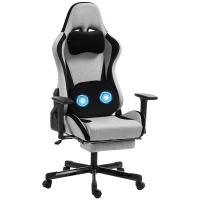 HOMCOM Chaise Gaming Ergonomique avec Massage Chauffant, Repose-pieds, Tissu, Gris(m-7)