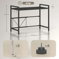 HOMCOM Uitschuifbaar Magnetronrek met 3 Haken, Metaal, 40 cm Hoog, Zwart(m-3)
