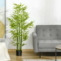 HOMCOM Künstliche Bambus-Pflanze, 924 Blätter, robuster Topf, Kunstmoos, Kunststoff, Grün(m-2)