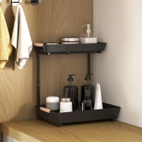HOMCOM Keukenrek, Verstelbaar Rek met 2 Mandjes, Koffiebar 40 x 30 x 33,5-42 cm(m-8)