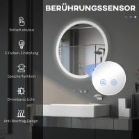 kleankin Badkamerspiegel met LED-verlichting, aanraaksensor en anti-condensfunctie(m-4)