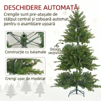HOMCOM Brad de Crăciun Artificial de 180 cm cu 1821 de Crengi și Bază Metalică, Verde(m-6)